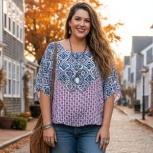 Joseph A Short Sleeve Breezy Tunic Colorful Print Top Size XL